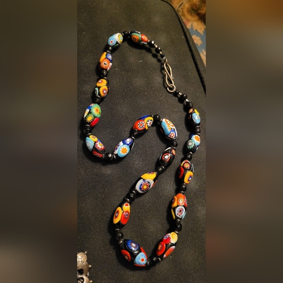 VENETIAN MURANO MORETTI MILLEFIORI GLASS BEAD BEADED NECKLACE - Picture 2 of 2